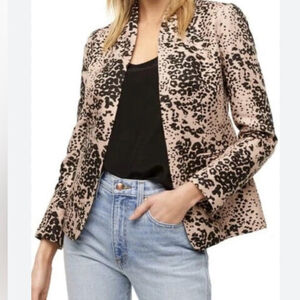J. Crew Leopard Print Going Out Linen Blend Collarless Blazer